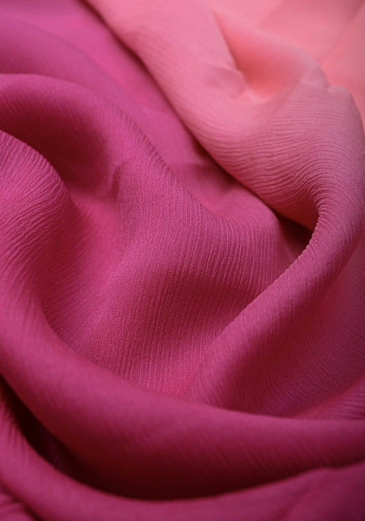 Bollywood style ombre pure chiffon Saree in Coral and Blush Pink, No Blouse Piece