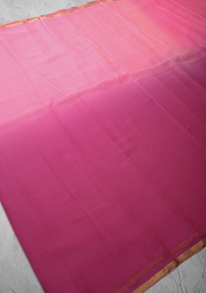 Bollywood style ombre pure chiffon Saree in Coral and Blush Pink, No Blouse Piece
