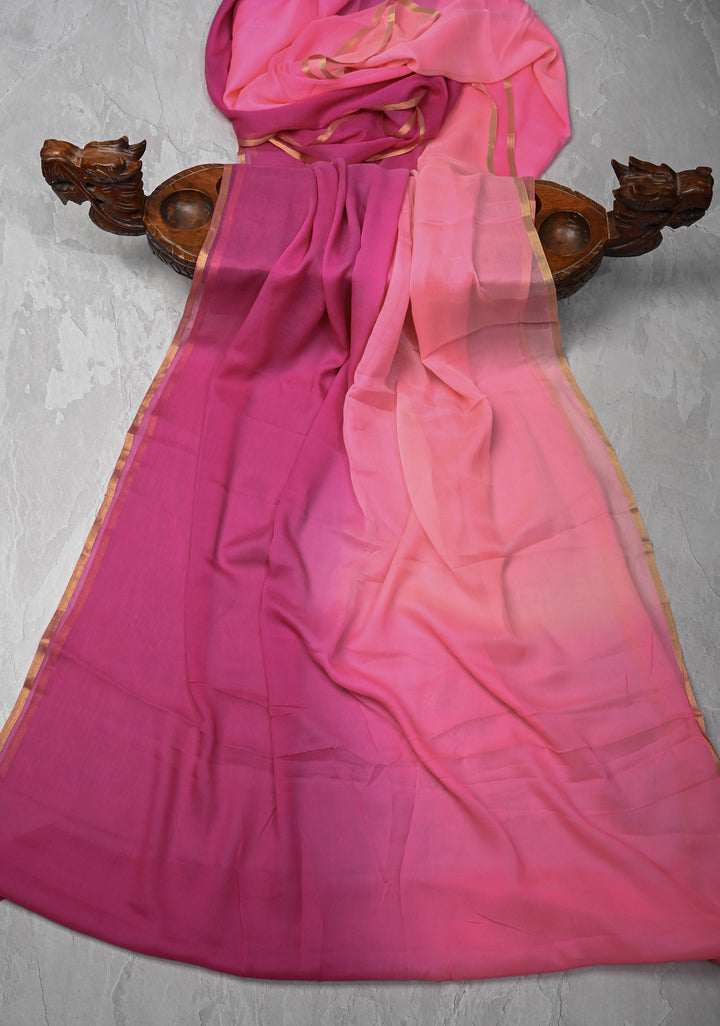 Bollywood style ombre pure chiffon Saree in Coral and Blush Pink, No Blouse Piece