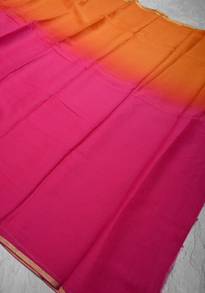 Bollywood style ombre pure chiffon Saree in Pink and orange, No Blouse Piece