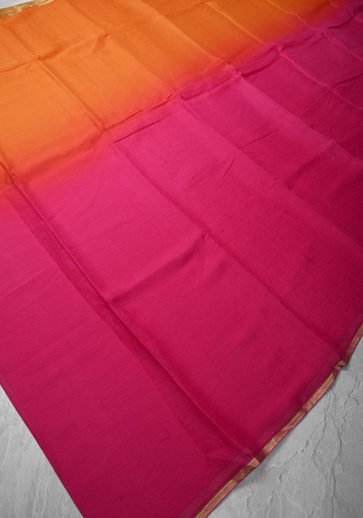 Bollywood style ombre pure chiffon Saree in Pink and orange, No Blouse Piece