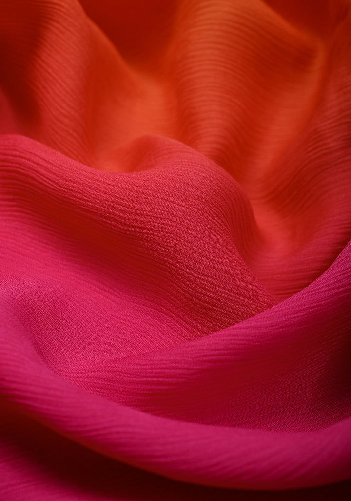 Bollywood style ombre pure chiffon Saree in Pink and orange, No Blouse Piece