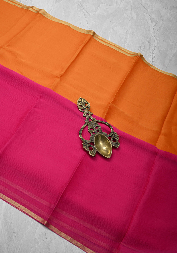 Bollywood style ombre pure chiffon Saree in Pink and orange, No Blouse Piece