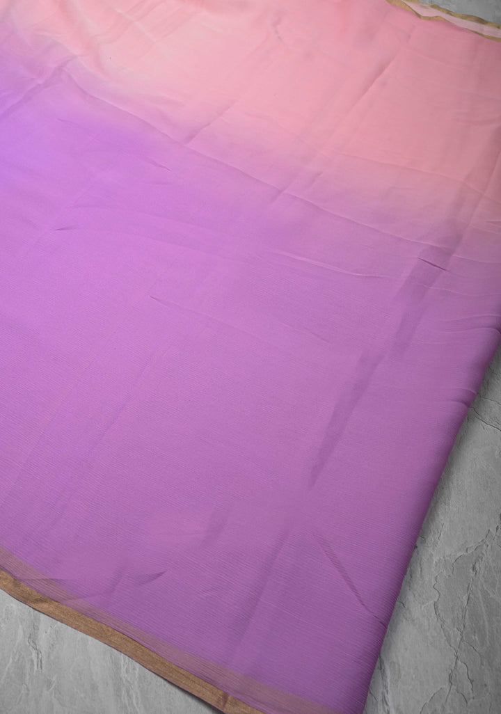 Bollywood style ombre pure chiffon Saree in Lavender and Peach, No Blouse Piece
