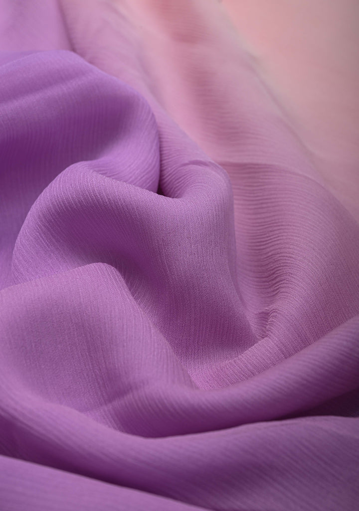 Bollywood style ombre pure chiffon Saree in Lavender and Peach, No Blouse Piece