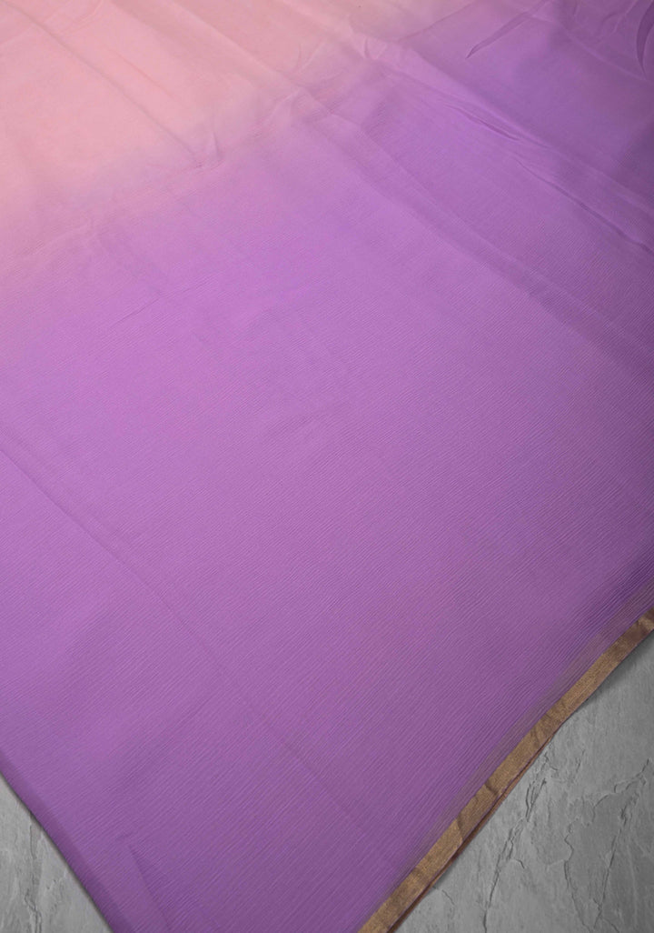 Bollywood style ombre pure chiffon Saree in Lavender and Peach, No Blouse Piece