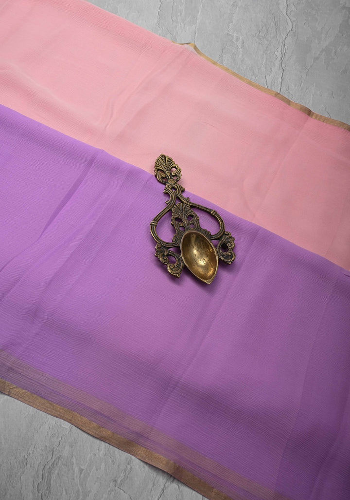 Bollywood style ombre pure chiffon Saree in Lavender and Peach, No Blouse Piece