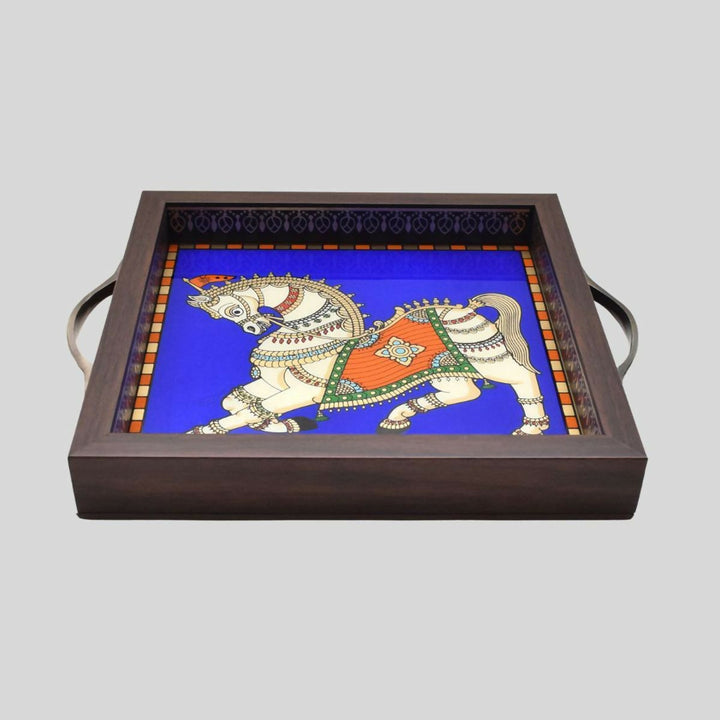 2*11*9 GLASS PAINTING TRAY HORSE ,Unframed | SHOBITAM