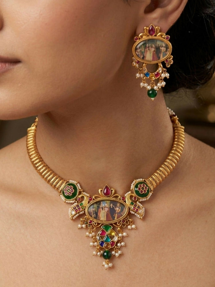 Royal Imitation Southindian Temple Necklace Set | SHOBITAM