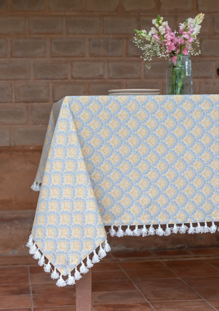 Pakkshi 100% Cotton Printed Yellow and Grey Table Cloth | SHOBITAM