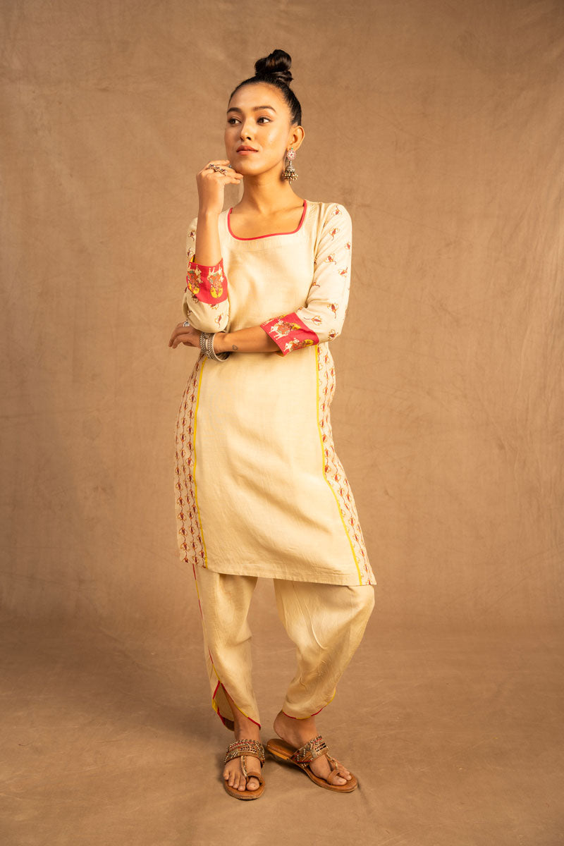 Padma Ivory (set of 3 ) Kurta+ dhoti + dupatta  | SHOBITAM