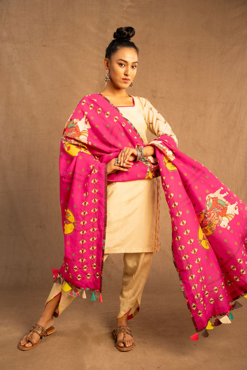 Padma Ivory (set of 3 ) Kurta+ dhoti + dupatta  | SHOBITAM