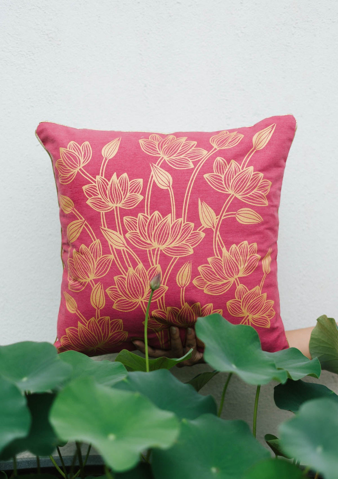 Padma Floral Ethnic Rose Pink Cushion Cover for Sofa– 100% Cotton 16" x 16" | SHOBITAM