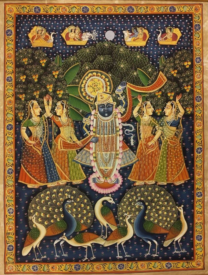 2x3 feet Authentic Jaipur Painting Shreenath ji Moor Manch | SHOBITAM
