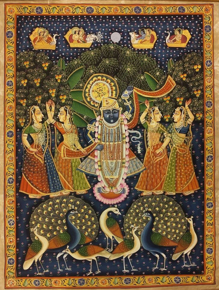 2x3 feet Authentic Jaipur Painting Shreenath ji Moor Manch | SHOBITAM