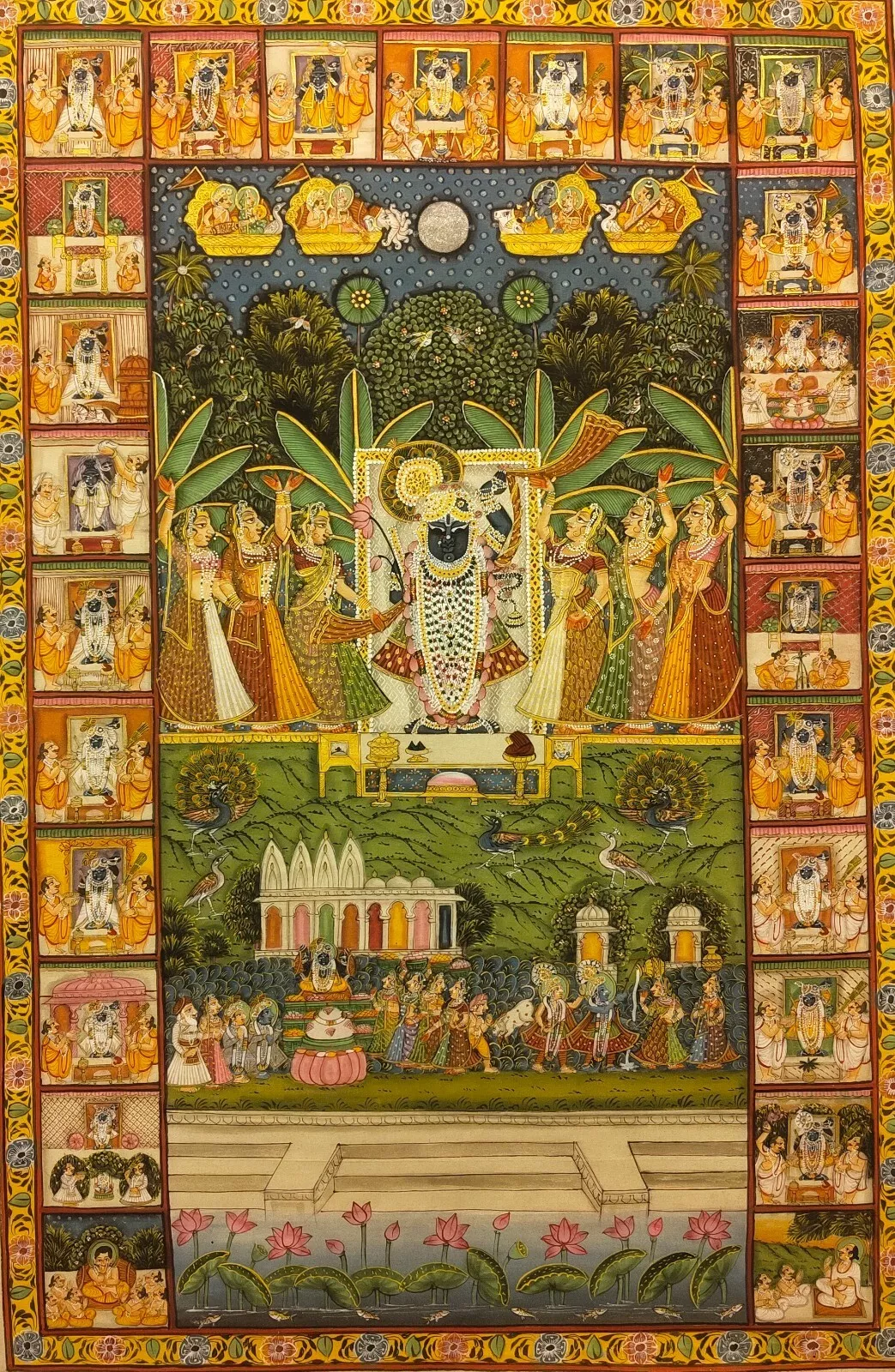 5x3 feet Authentic Jaipur Painting Shreenath ji Vibhin Roop  | SHOBITAM