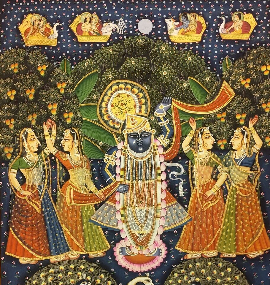2x3 feet Authentic Jaipur Painting Shreenath ji Moor Manch | SHOBITAM