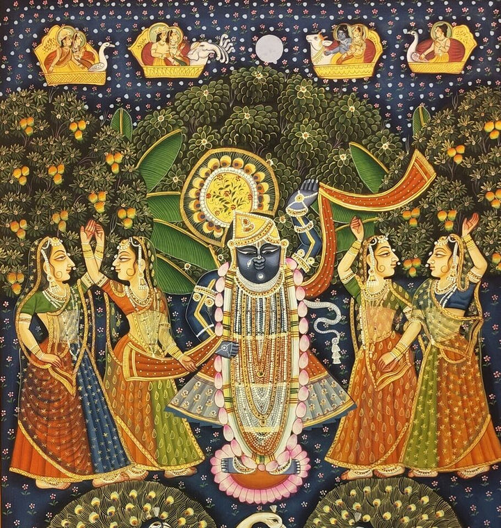 2x3 feet Authentic Jaipur Painting Shreenath ji Moor Manch | SHOBITAM