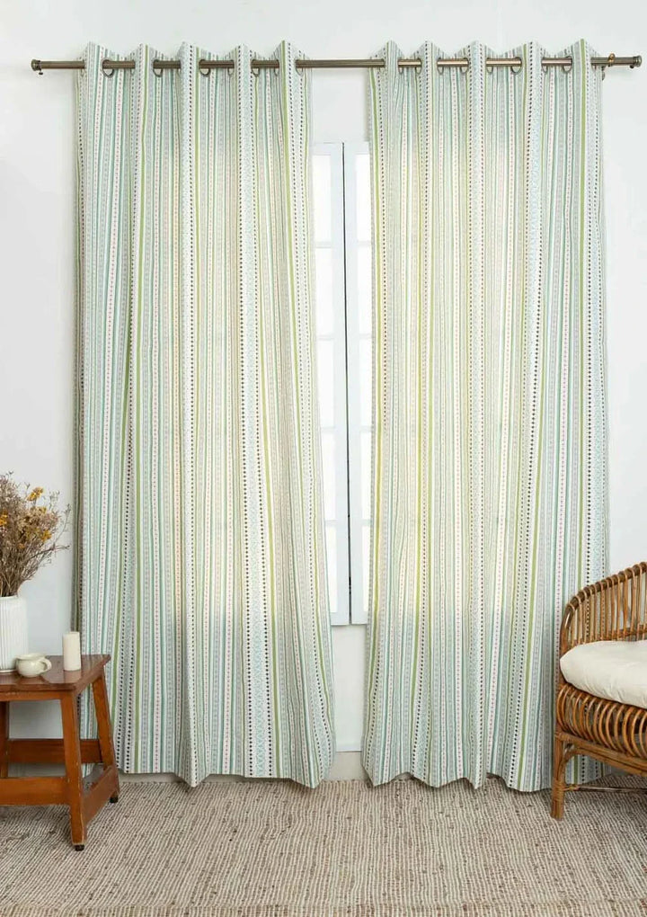 Mysore Geometric printed 100% Cotton Curtain for Living Room and Bedroom, Single Panel Customizable for size, lining and headers