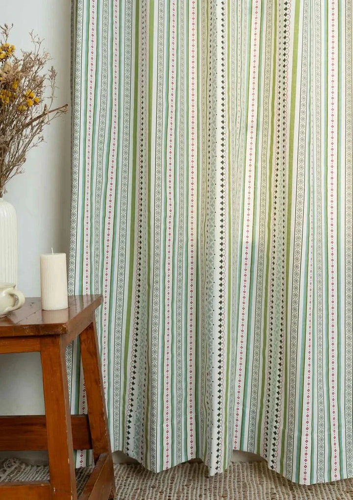 Mysore Geometric printed 100% Cotton Curtain for Living Room and Bedroom, Single Panel Customizable for size, lining and headers