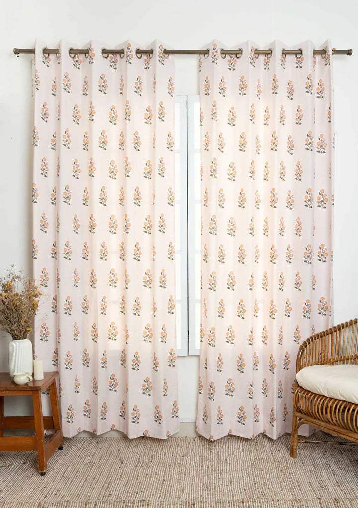 Summer Blooms Floral printed 100% Cotton Curtain, Single Panel Customizable for size, lining and headers