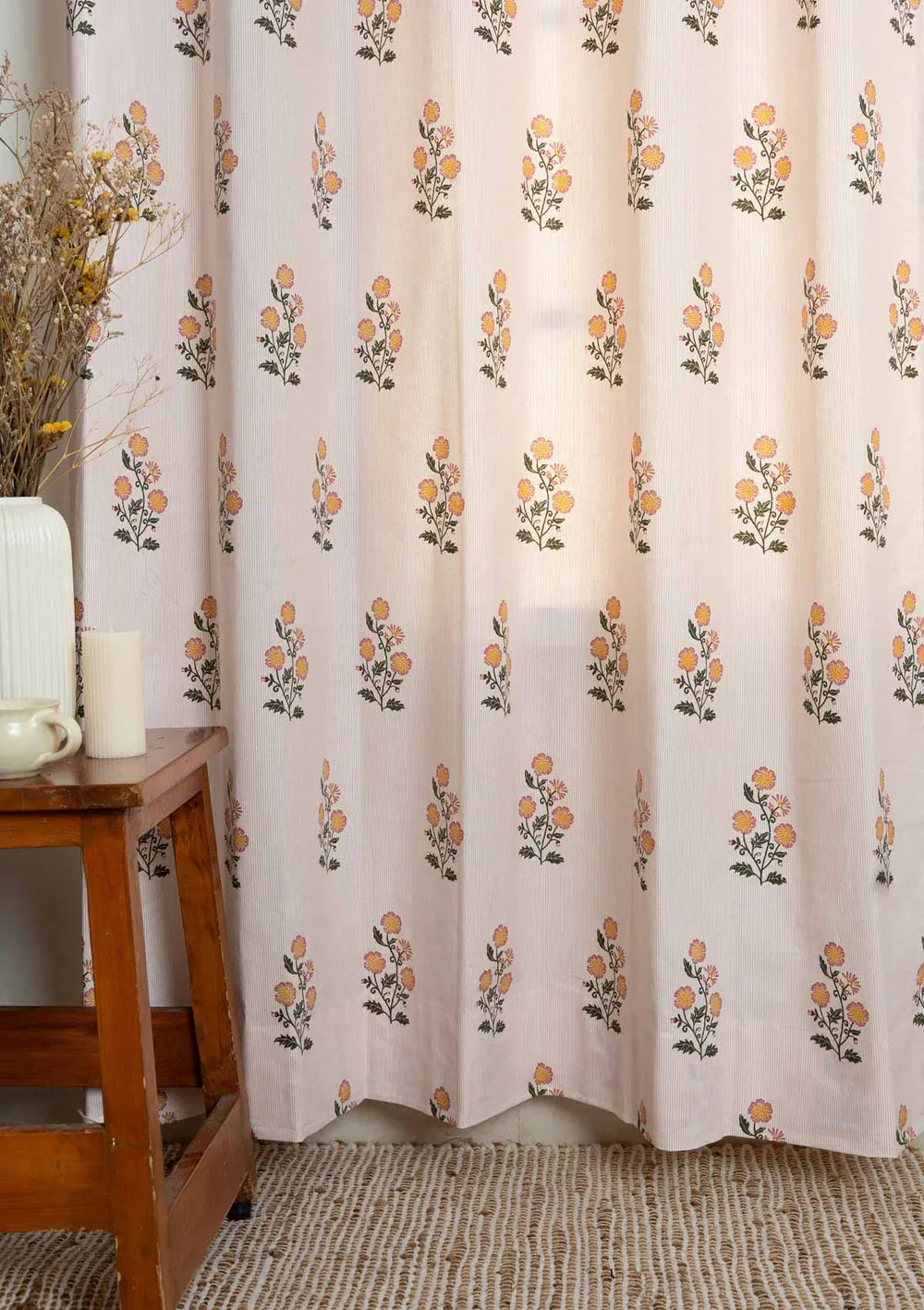 Summer Blooms Floral printed 100% Cotton Curtain, Single Panel Customizable for size, lining and headers