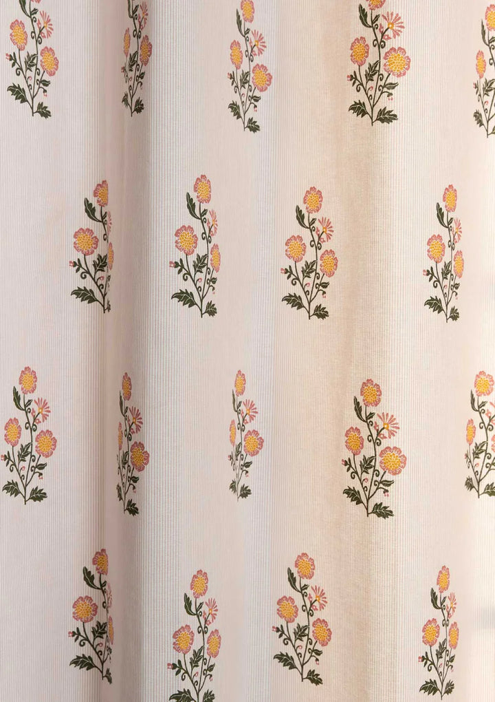 Summer Blooms Floral printed 100% Cotton Curtain, Single Panel Customizable for size, lining and headers
