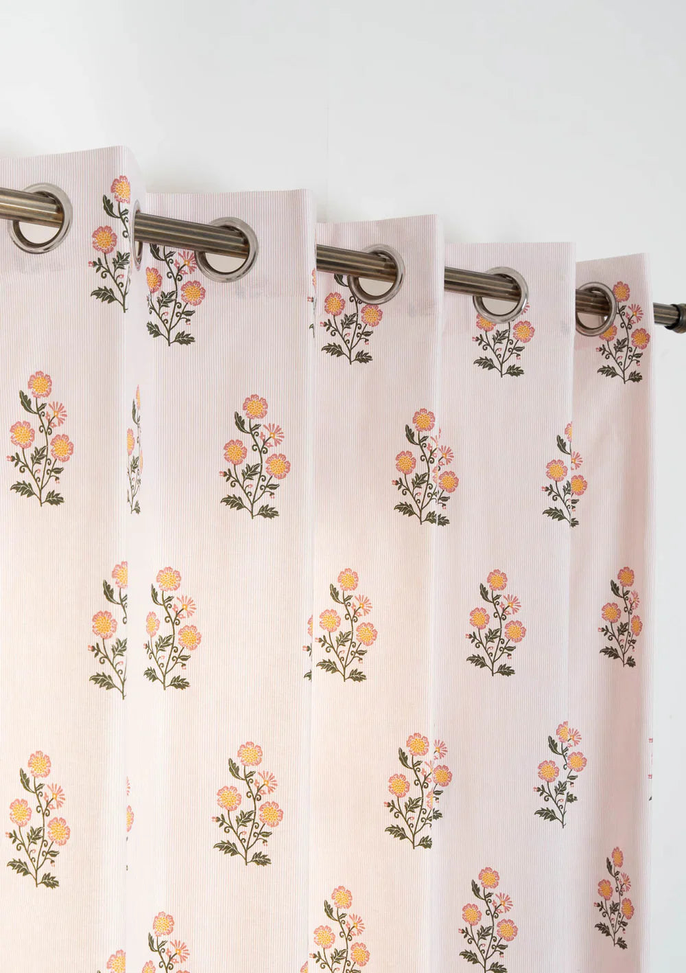 Summer Blooms Floral printed 100% Cotton Curtain, Single Panel Customizable for size, lining and headers