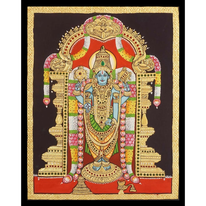 14*18 TANJORE PAINTING SRINIVASA Authentic With 22 Ct Gold Foil and Jaipur Gemstones,Unframed | SHOBITAM