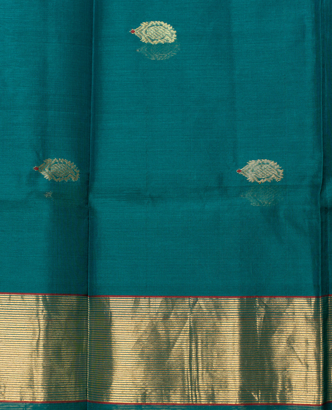 Peacock Blue Green Golden Handloom Chanderi Silk Cotton Dupatta | SHOBITAM