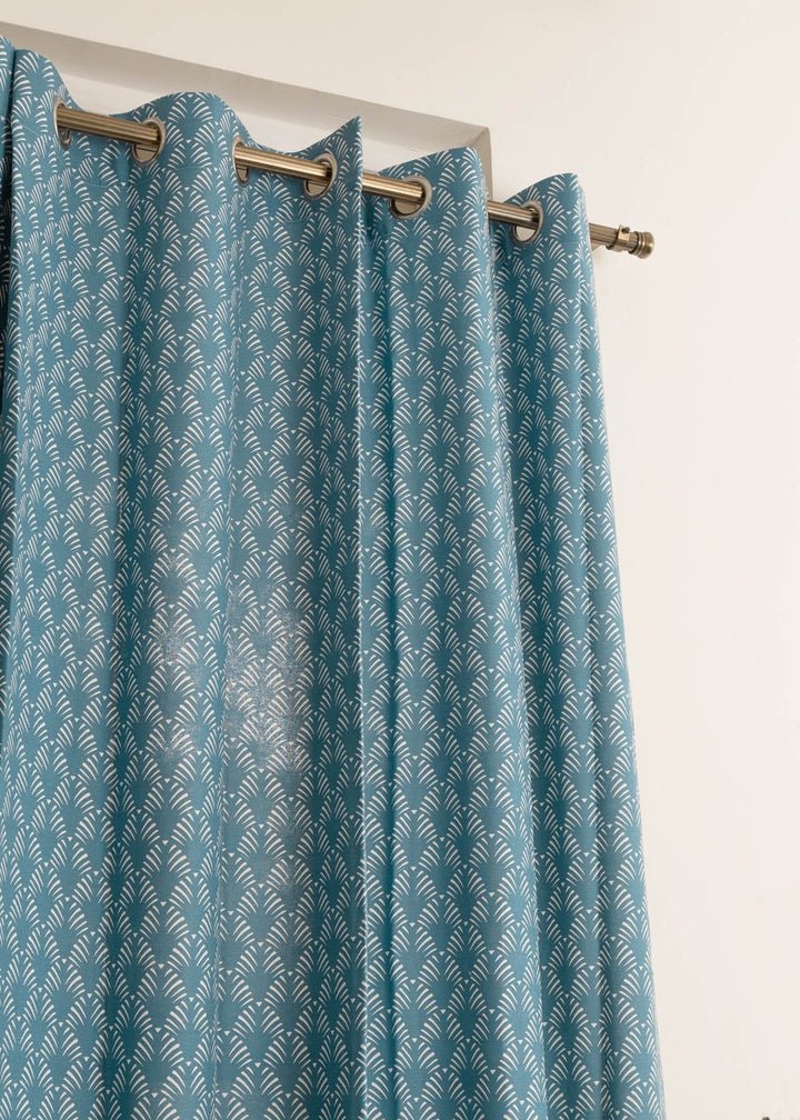 Pergola Indigo 100% cotton geometric curtain for living room & Bedroom - Room darkening - Single Piece | SHOBITAM