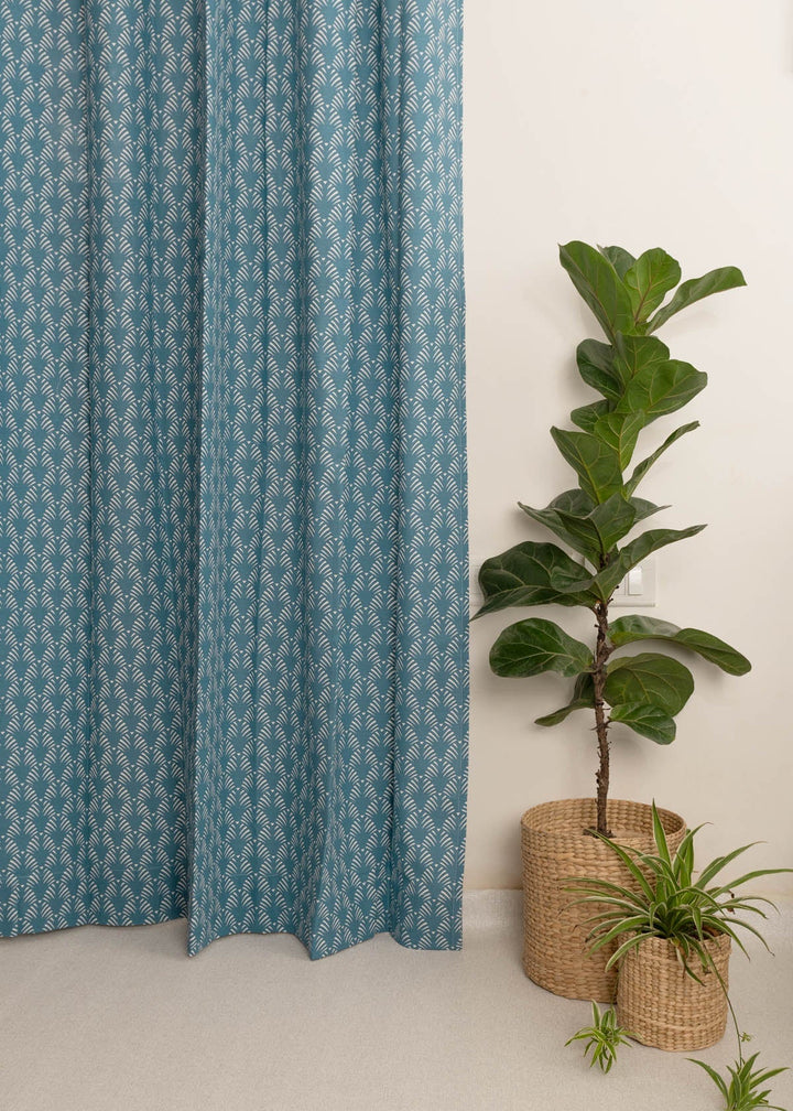 Pergola Indigo 100% cotton geometric curtain for living room & Bedroom - Room darkening - Single Piece | SHOBITAM