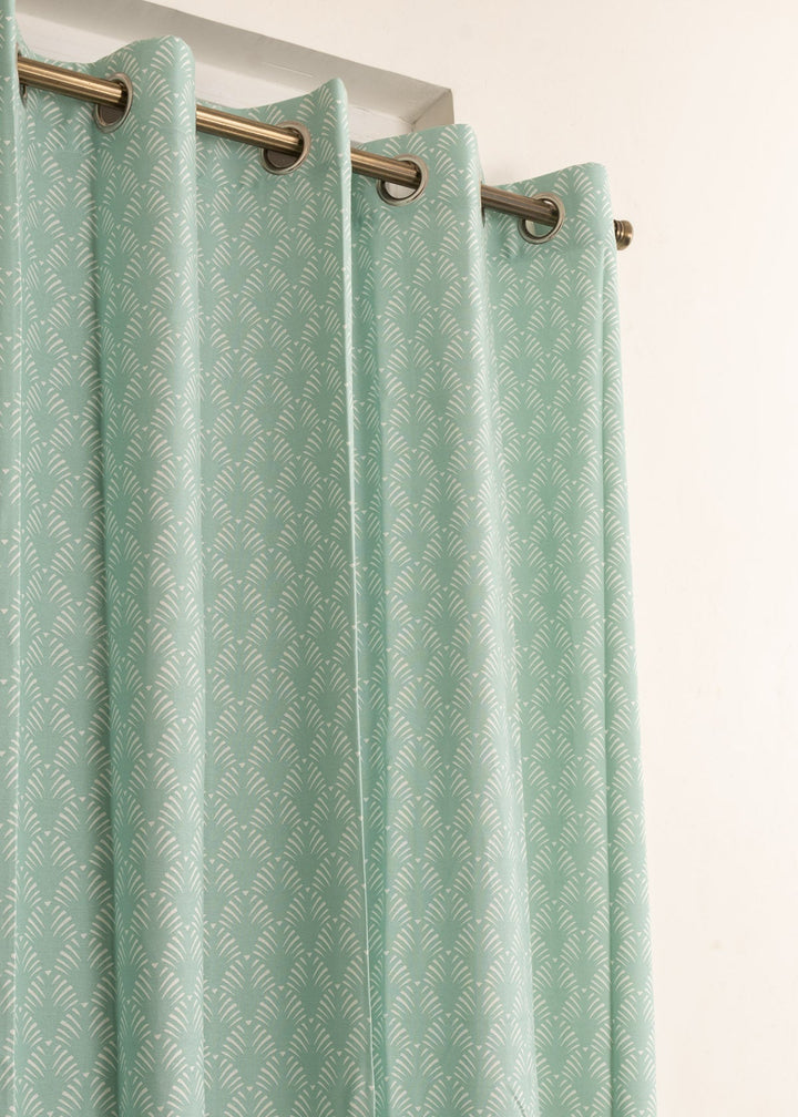 Pergola Nile Blue 100% cotton geometric curtain for living room & Bedroom - Room darkening - Single Piece | SHOBITAM