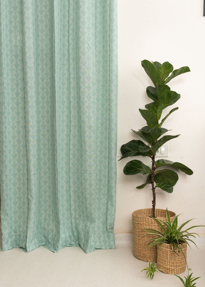 Pergola Nile Blue 100% cotton geometric curtain for living room & Bedroom - Room darkening - Single Piece | SHOBITAM