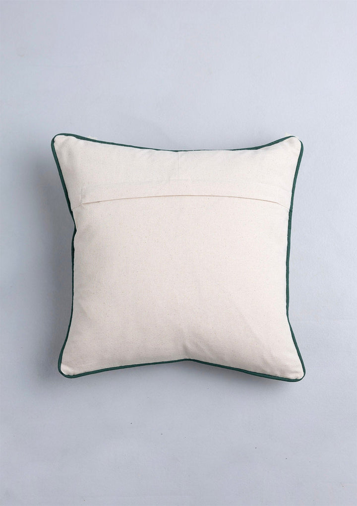 Peridot 100% Cotton Embroidered Red and Green Cushion Cover for Sofa - 16" x 16" | SHOBITAM