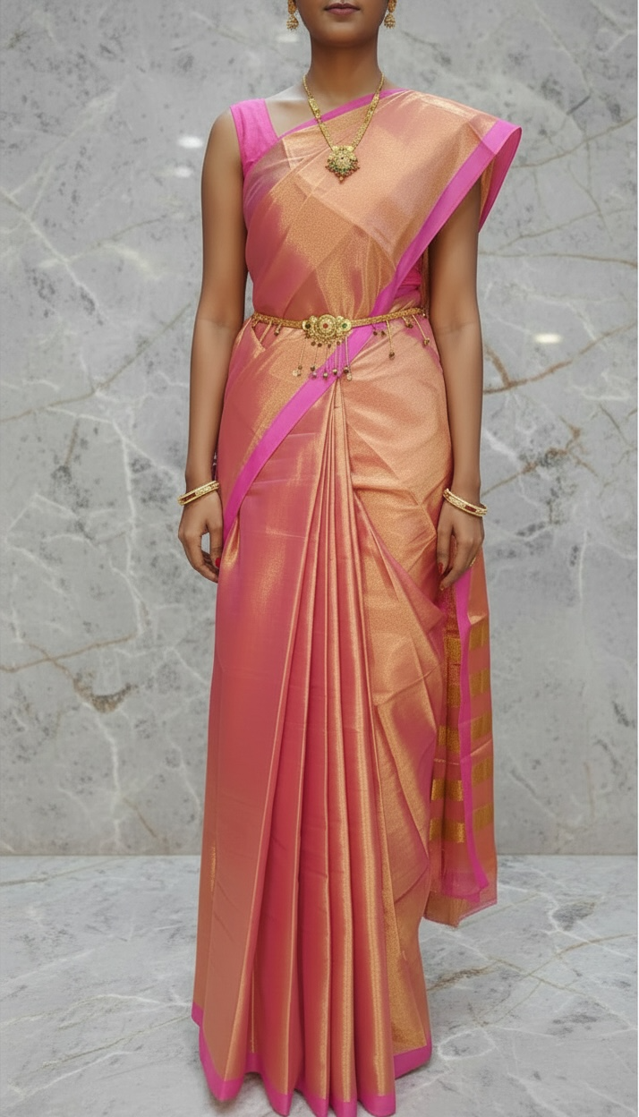 Rose Pink Tissue Cotton Saree | SHOBITAM