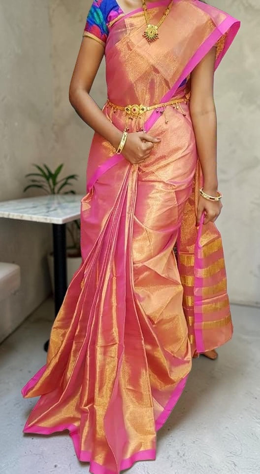 Rose Pink Tissue Cotton Saree | SHOBITAM