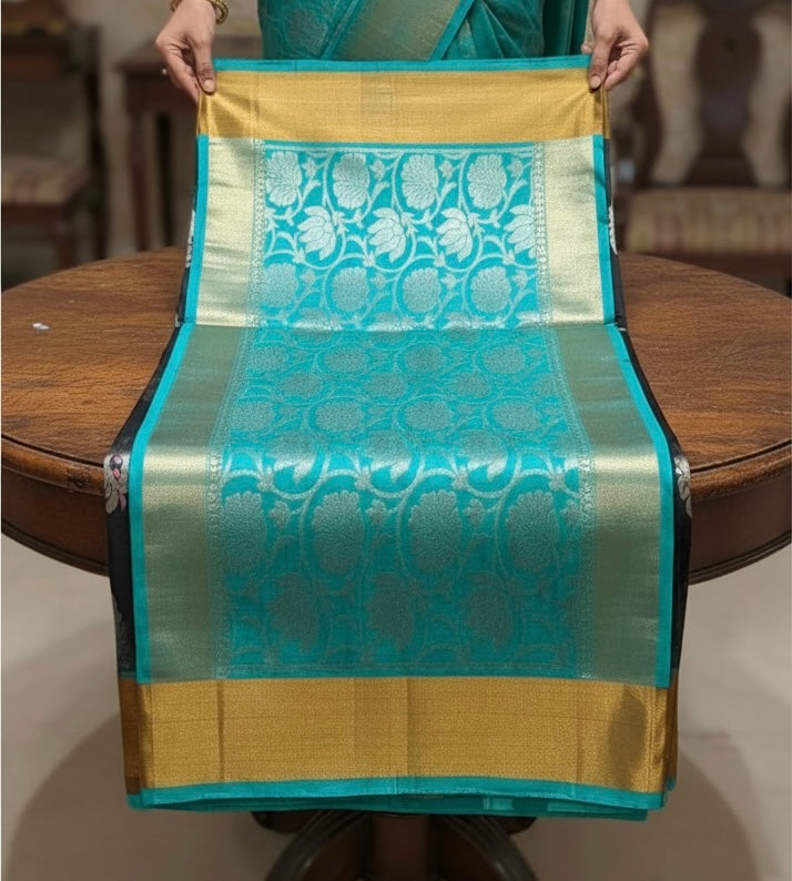 That Black & Teal Saree - Handwoven Uppada Silk Saree | SILK MARK CERTIFIED | SHOBITAM