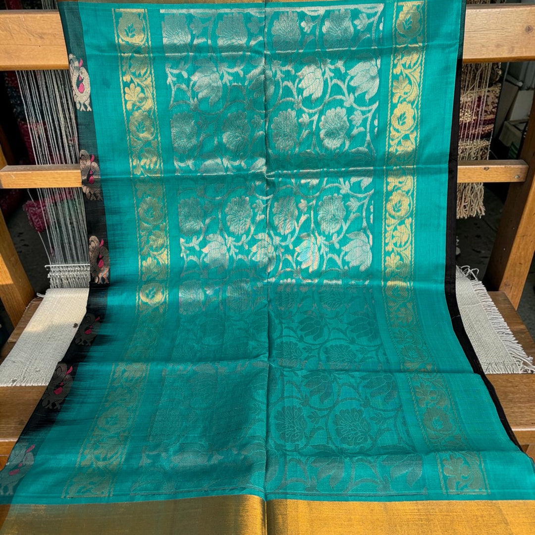 That Black & Teal Saree - Handwoven Uppada Silk Saree | SILK MARK CERTIFIED | SHOBITAM