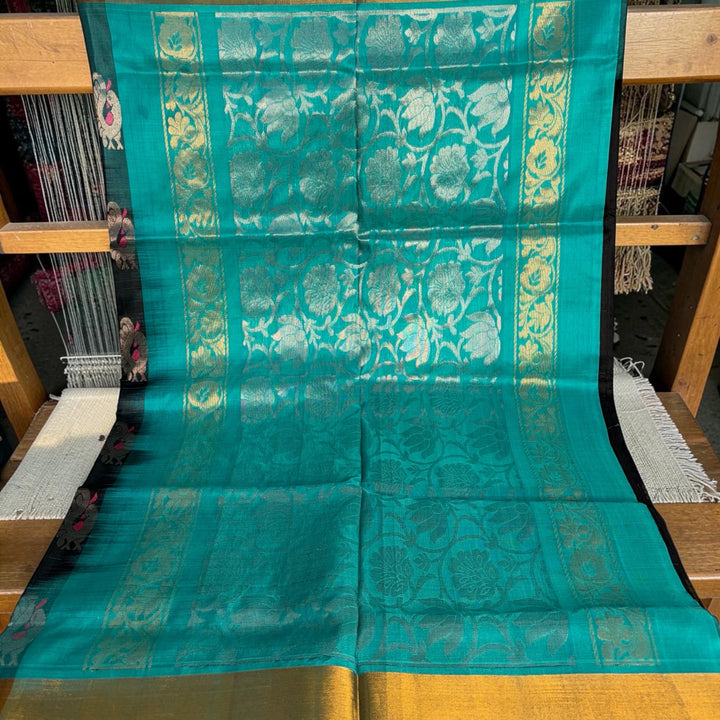 That Black & Teal Saree - Handwoven Uppada Silk Saree | SILK MARK CERTIFIED | SHOBITAM