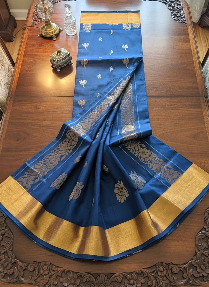 The Lotus Saree - Royal Azure Blue Uppada Silk Saree | SILK MARK CERTIFIED | SHOBITAM