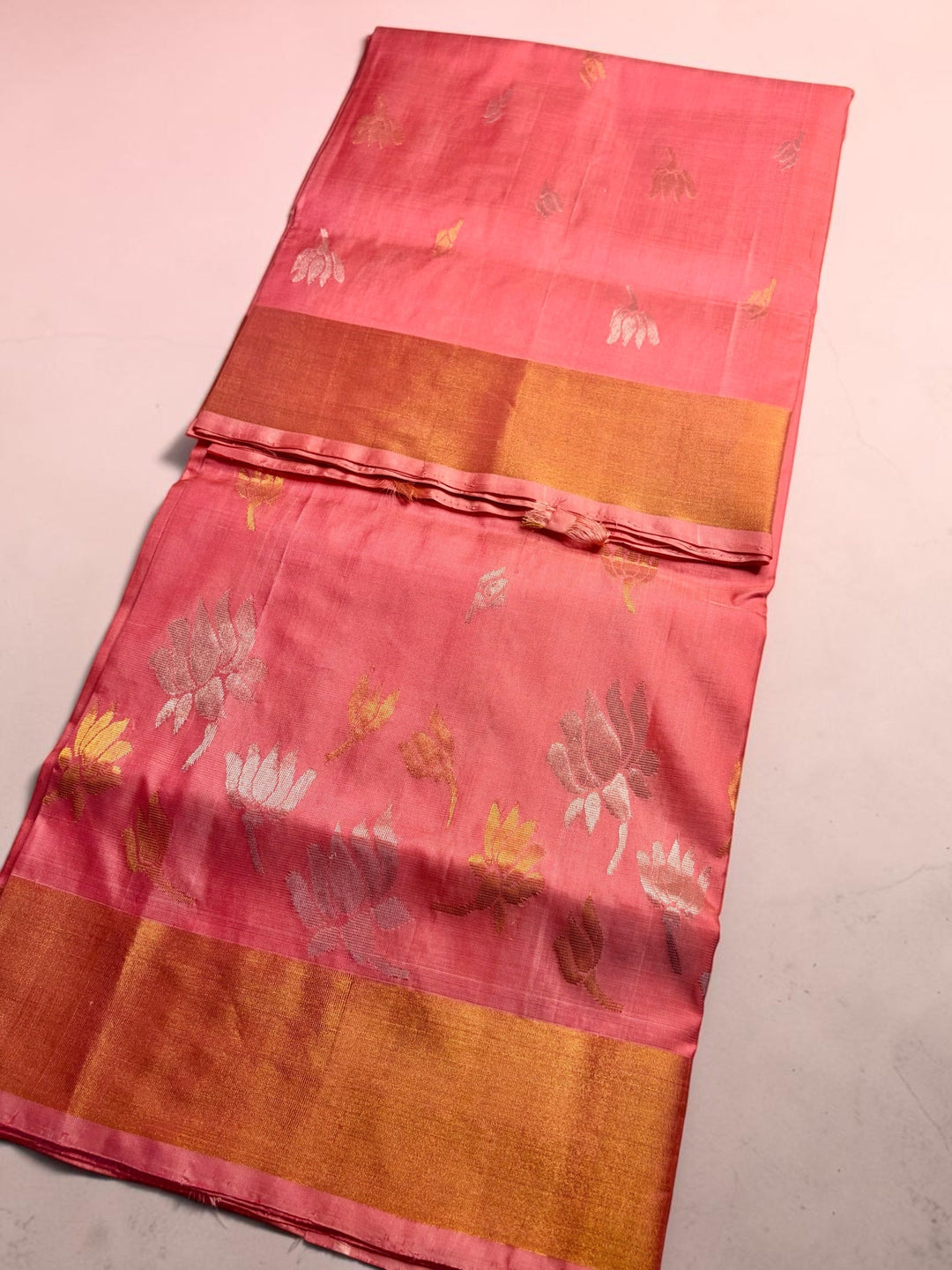 The Lotus Saree- Peach Pink Uppada Silk Saree | SILK MARK CERTIFIED | SHOBITAM