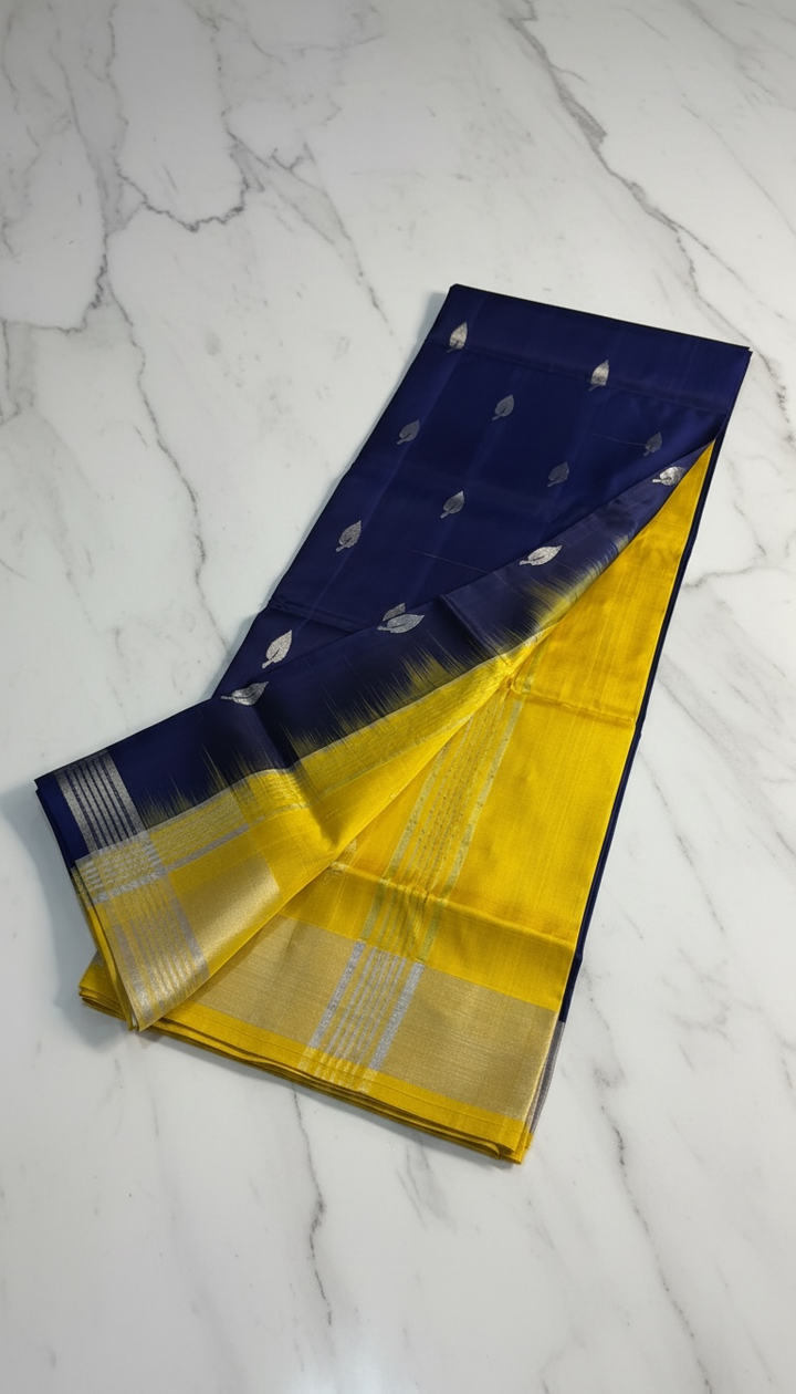 Nila - Blue and Golden Yellow Uppada Silk Saree | SILK MARK CERTIFIED | SHOBITAM
