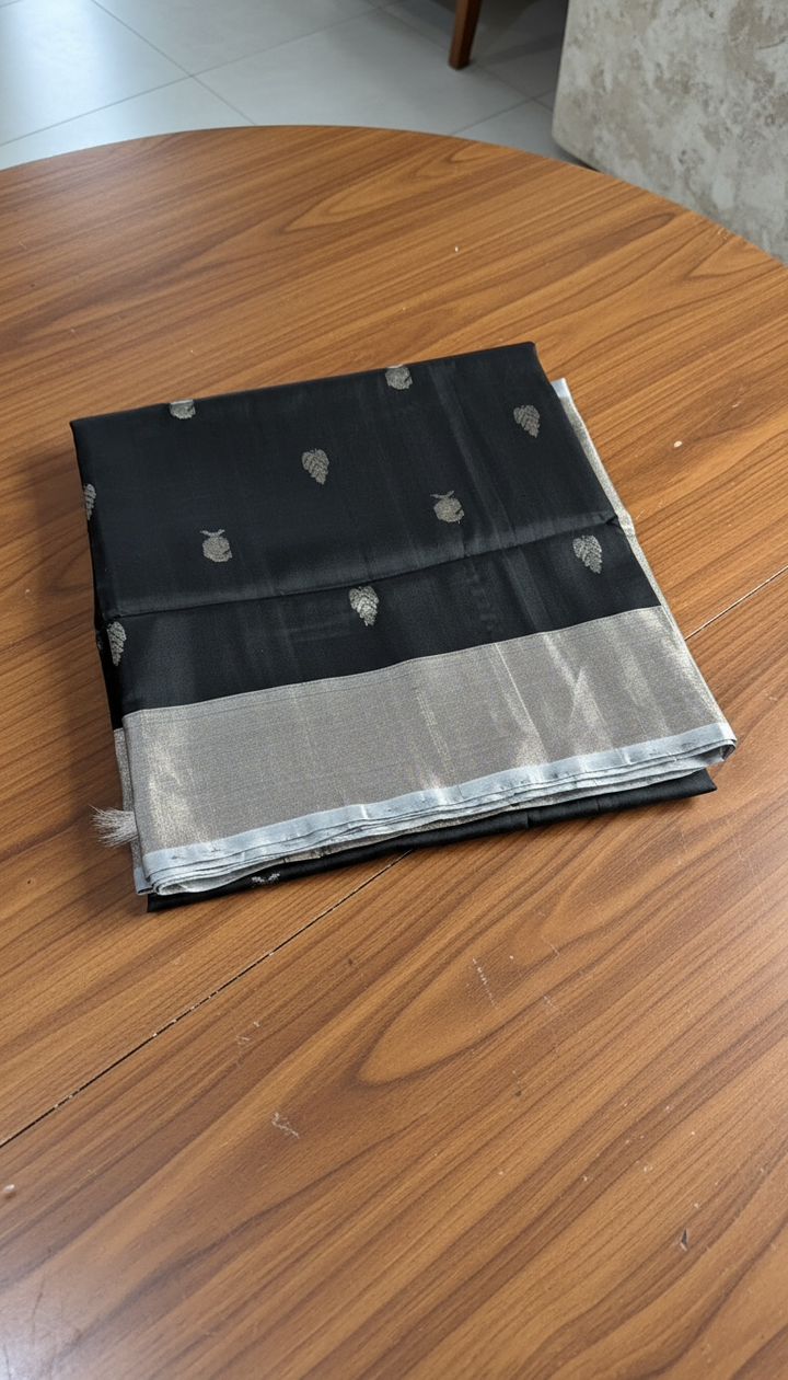 Nyara- Black and Silver Uppada Silk Saree | SILK MARK CERTIFIED | SHOBITAM