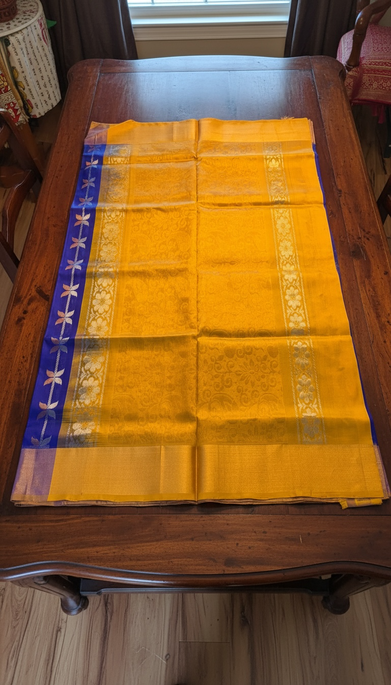 Golden Blue - Handwoven Uppada Silk Saree | SILK MARK CERTIFIED | SHOBITAM