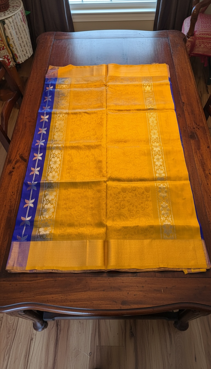 Golden Blue - Handwoven Uppada Silk Saree | SILK MARK CERTIFIED | SHOBITAM