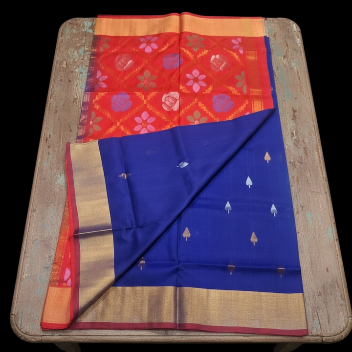 Lata - Blue Handwoven Uppada Jamdani Silk Saree | SHOBITAM