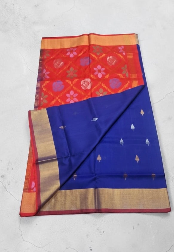 Lata - Blue Handwoven Uppada Jamdani Silk Saree | SHOBITAM