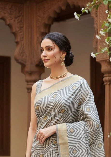 The Aztec Beauty - Silk Cotton Gold Foil Saree | SHOBITAM