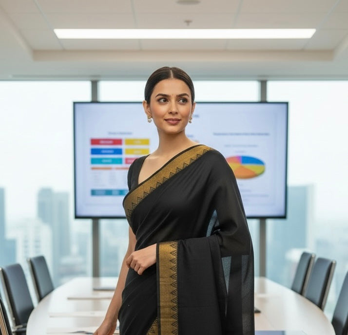 Power in Black- Cotton Saree | SHOBITAM